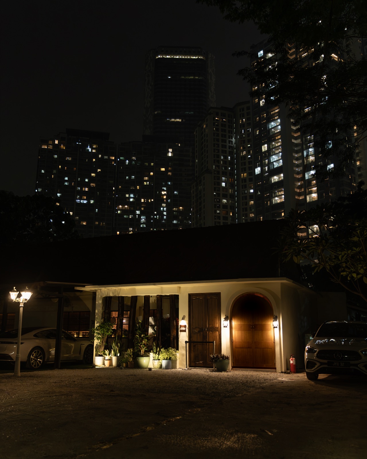 Bella and Georgy exterior at night